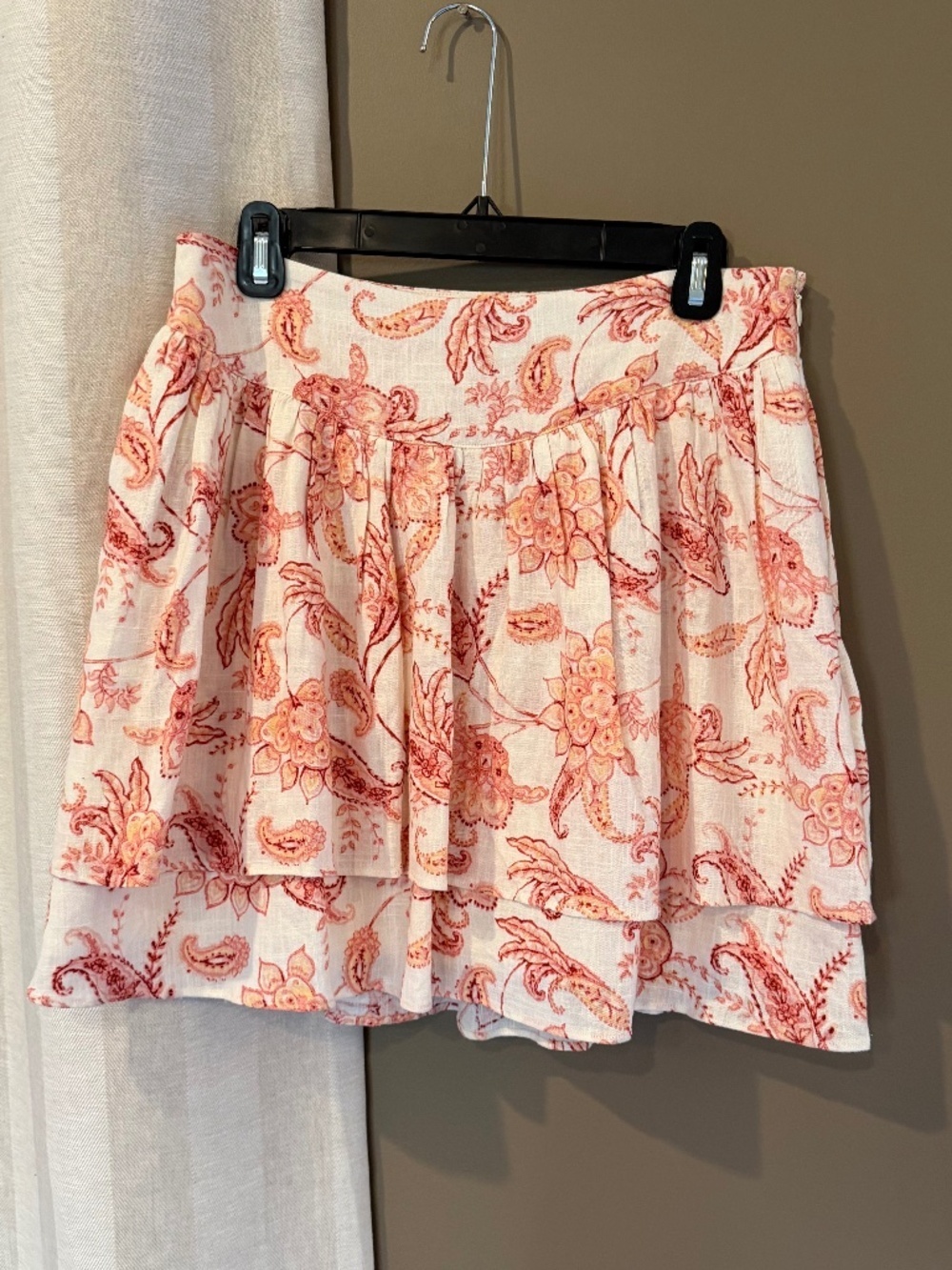 Express Linen Blend Tiered Ruffled Minis Skirt Floral Paisley, Size 10